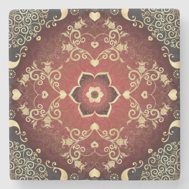 Gold-Purple Valentine Round Frame Stone Coaster (Front)