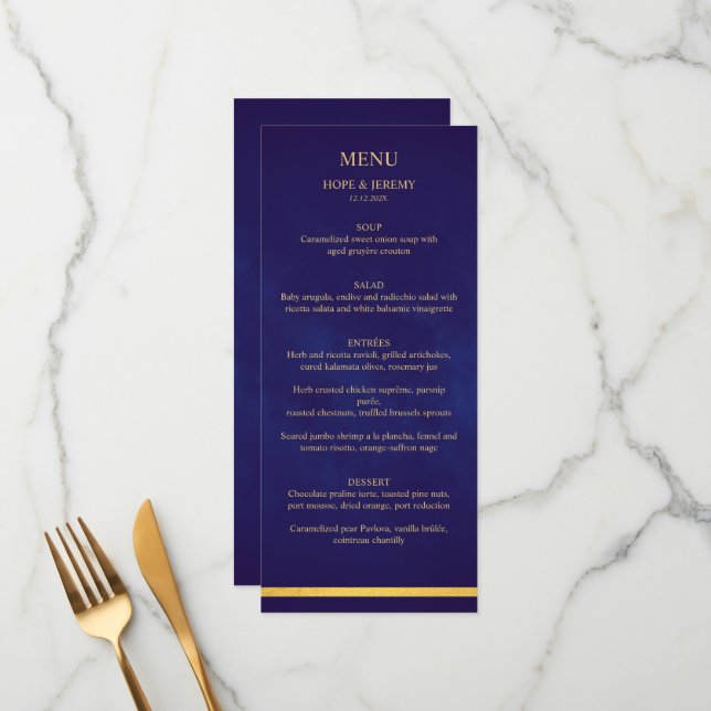 Gold Purple Velvet Elegant Fairy Tale Wedding Menu (Front/Back In Situ)