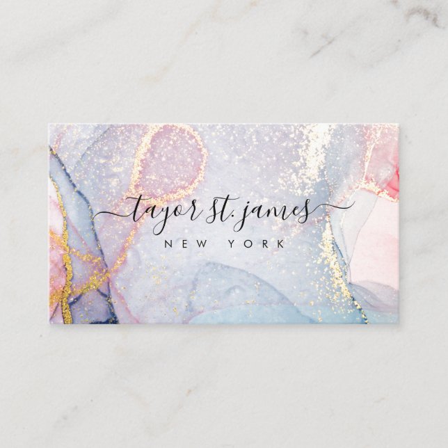 Gold Purple Watercolor Painting Splatter Business Card (Front)