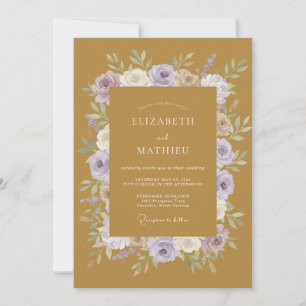 Gold Purple Watercolor Wedding Invitation