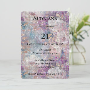 Gold Purple White Floral Sparkle Birthday   Invitation