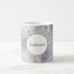 Gold Purple White Floral Sparkle   Coffee Mug