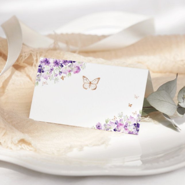 Gold purple wildflowers butterfly place cards (Creator Uploaded)