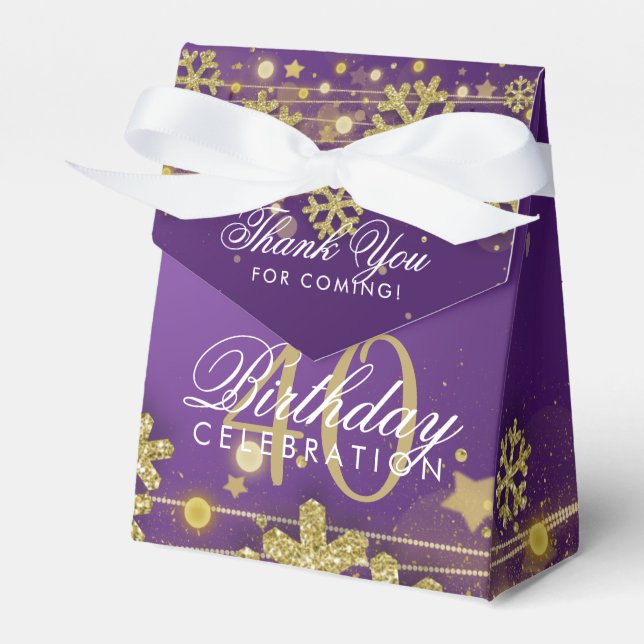 Gold Purple Winter 40th Birthday Thank You Favour Box (Front Side)
