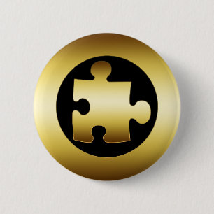 GOLD PUZZLE PIECE 6 CM ROUND BADGE