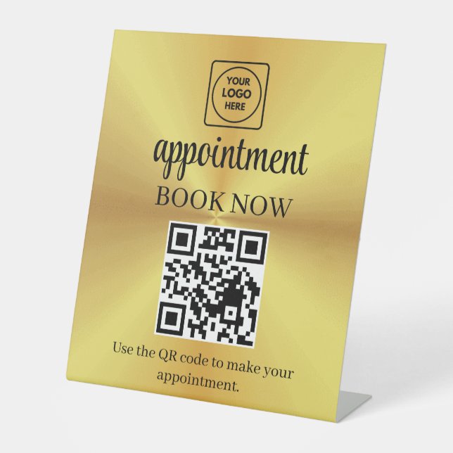 Gold QR Code Appointment Booking Display Pedestal  Sign (Front)