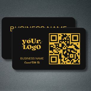 Gold QR Code Business Logo   Black Modern Card