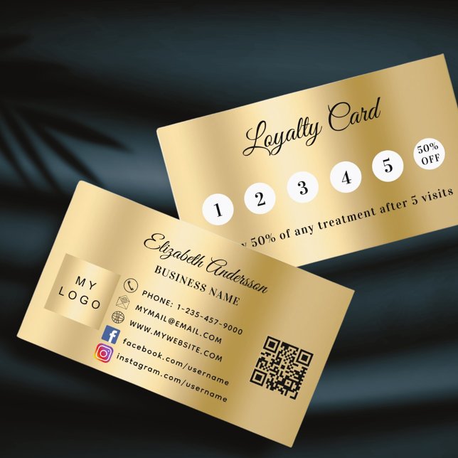 Gold qr code business logo loyalty card (Creator Uploaded)