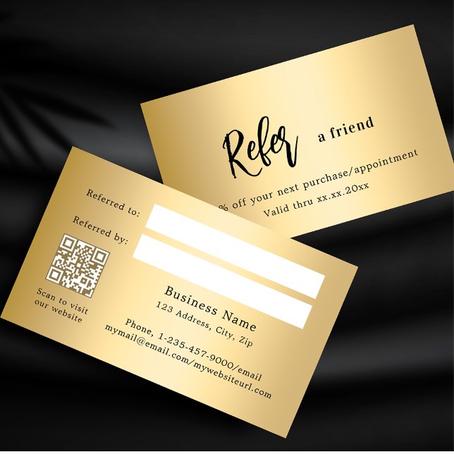 Gold qr code business referral card (Creator Uploaded)