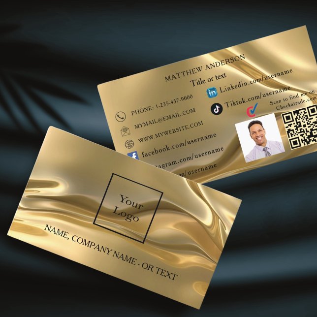 Gold qr code logo employee photo social media UK Business Card (Creator Uploaded)