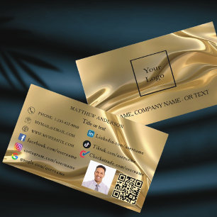 Gold qr code logo employee photo social media UK Business Card