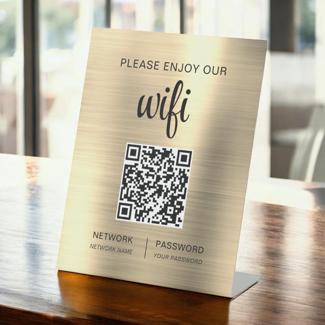 Gold QR Code Please Enjoy Our Wifi Pedestal Sign (Creator Uploaded)