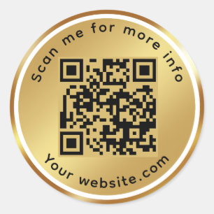 Gold QR Code Scan Me For More Info Classic Round Sticker