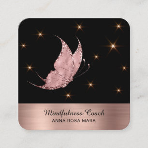 *~* Gold QR code Star Glitter Butterfly Mystical  Square Business Card