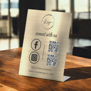 Gold QR Connect With Us Business Logo Social Media Pedestal Sign