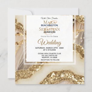 *~*GOLD QR IVORY GOLD Agate RSVP AR66 Wedding Invitation