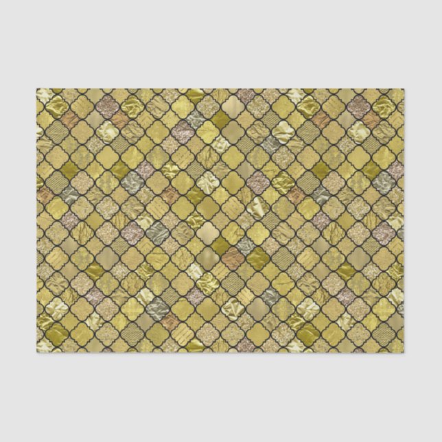 Gold Quatrefoil Foil Glitter Tissue Paper (Front)