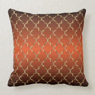 Gold Quatrefoil Pattern on Burnt Orange Cushion