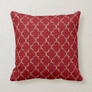 Gold Quatrefoil Pattern on Dark Red Cushion