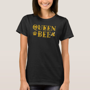 Gold Queen Bee Royal Crown Typography Black T-Shirt