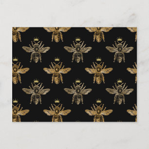 Gold Queen Bees on Black Postcard