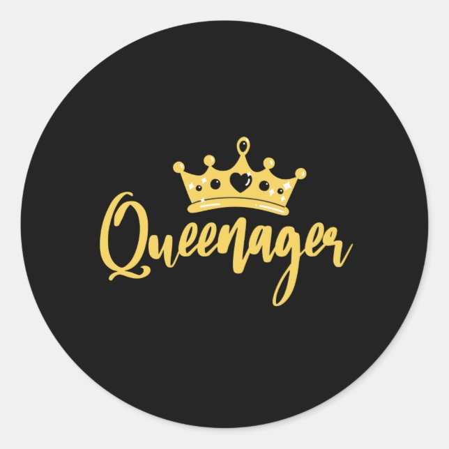 Gold Queenager queen ager, dramatic queen teenager Classic Round Sticker (Front)