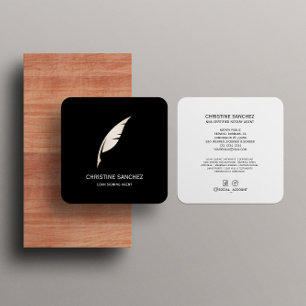 Gold Quill Pen MOBILE NOTARY SINGNING AGENT BLACK Square Business Card