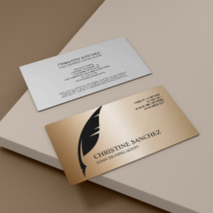 Gold Quill Pen  PUBLIC NOTARY SINGNING AGENT GOLD Business Card