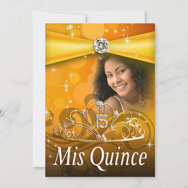 Gold Quinceanera 15 Princess Tiara  Photo Invitation (Front)