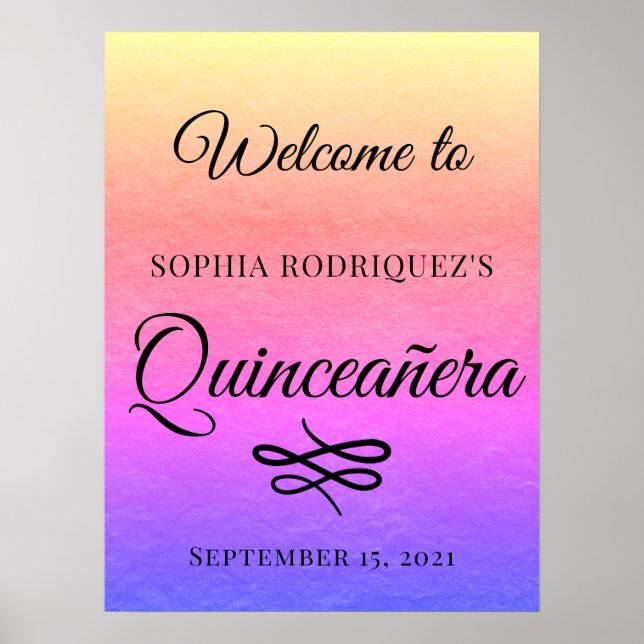 Gold Quinceañera 15th Birthday Welcome Poster (Front)