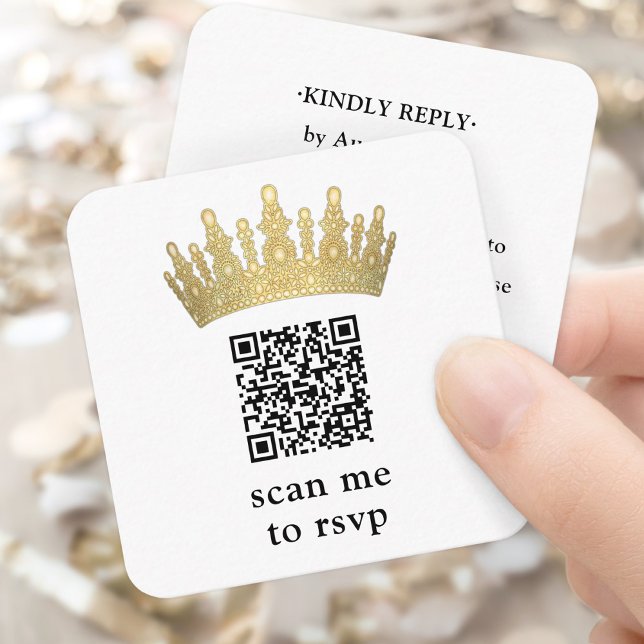 Gold Quinceañera Crown Scan Me QR RSVP Chic Modern Enclosure Card (Creator Uploaded)
