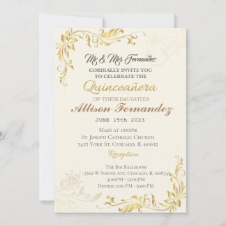 Gold Quinceañera invitation