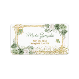 Gold Quinceañera Sage Green Crown Address Label