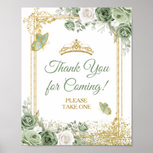 Gold Quinceañera Sage Green Thank You for Coming Poster