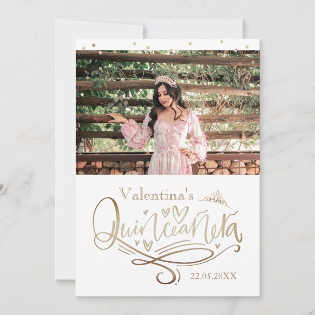 Gold Quinceañera Thank you card Template (Front)