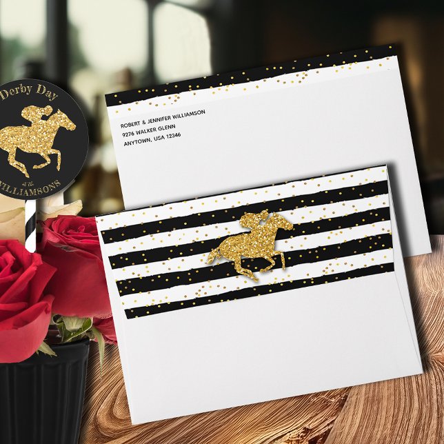 Gold Race Horse Derby  Envelope (FREE return address on the front of these envelopes also lined with the stripe pattern.)