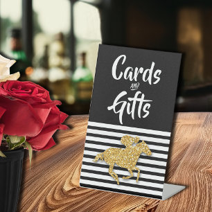 Gold Racehorse Bridal Shower Cards and Gifts Pedestal Sign