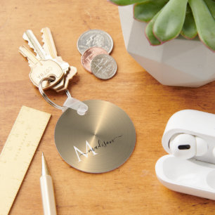 Gold Radial Metallic Script Name Key Ring