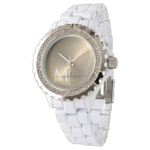 Gold Radial Metallic Script Name Watch