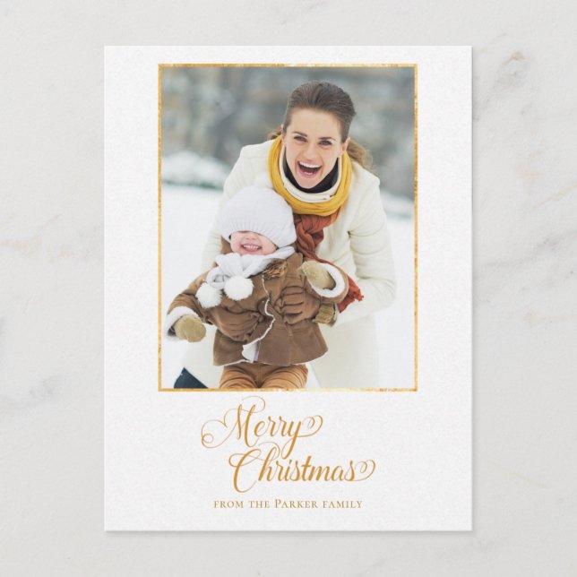 Gold Radiance Merry Christmas Script Photo Postcard (Front)