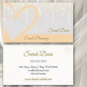 Gold Rain Dripping Cream Peach Heart Event Planner Business Card