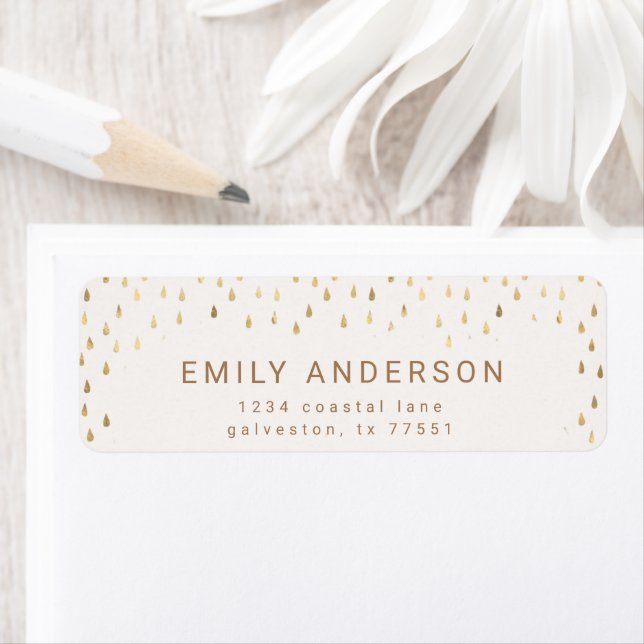 Gold Rain Drops Faux Foil Return Address (Insitu)