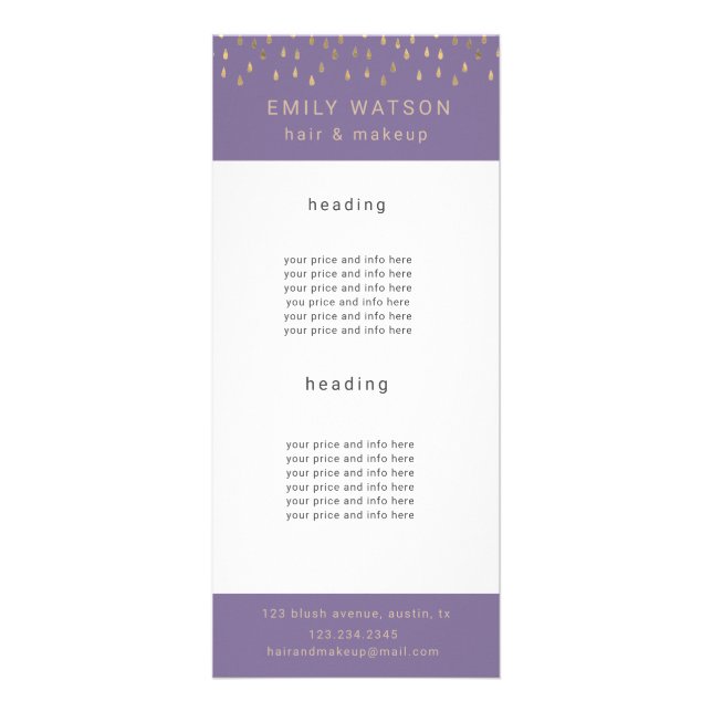 Gold Rain Drops Faux Foil Trendy Price Rack Card (Front)