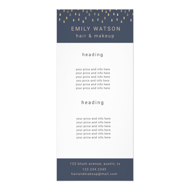 Gold Rain Drops Faux Foil Trendy Price Rack Card (Front)