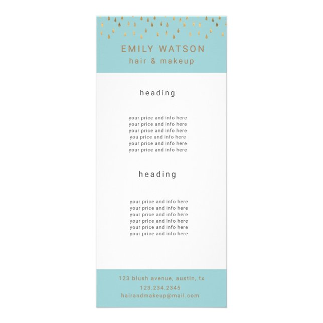 Gold Rain Drops Faux Foil Trendy Price Rack Card (Front)