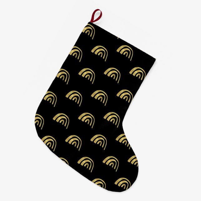 Gold Rainbow and black  Large Christmas Stocking (Front (Hanging))