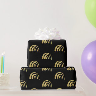 Gold Rainbow and black  Wrapping Paper