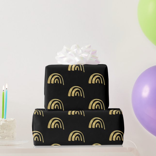 Gold Rainbow and black  Wrapping Paper (Party Gifts)