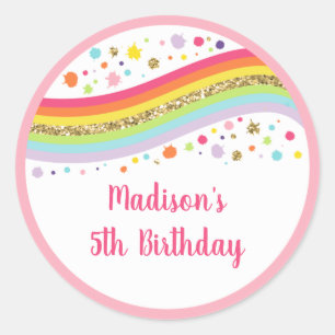 Gold Rainbow Art Party Birthday Classic Round Sticker
