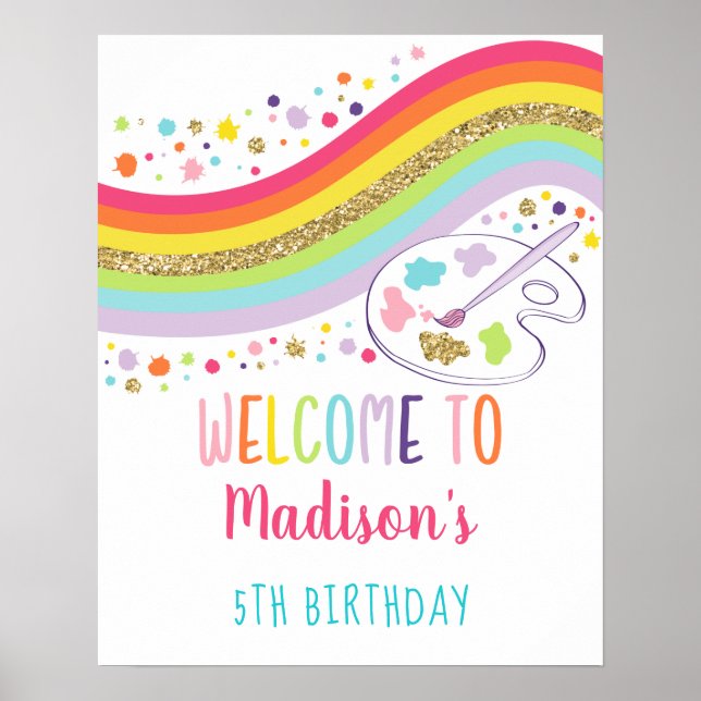 Gold Rainbow Art Party Birthday Welcome Poster (Front)